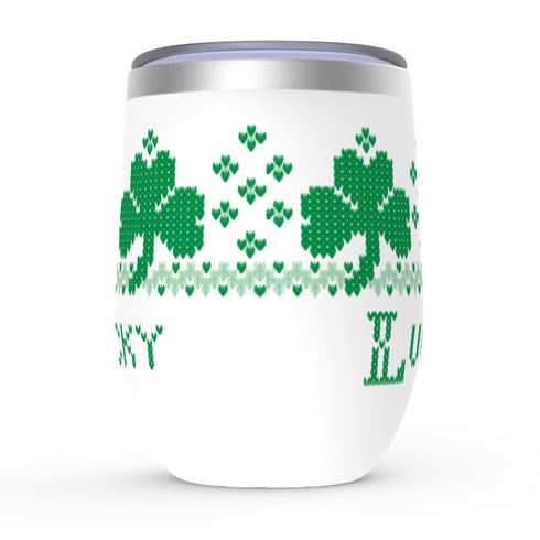 Shamrock Stemless Wine Tumblers, Irish Knitter Wine Tumbler, Knitter Gift, Red Headed Knitter Gift, Knitting Tumbler